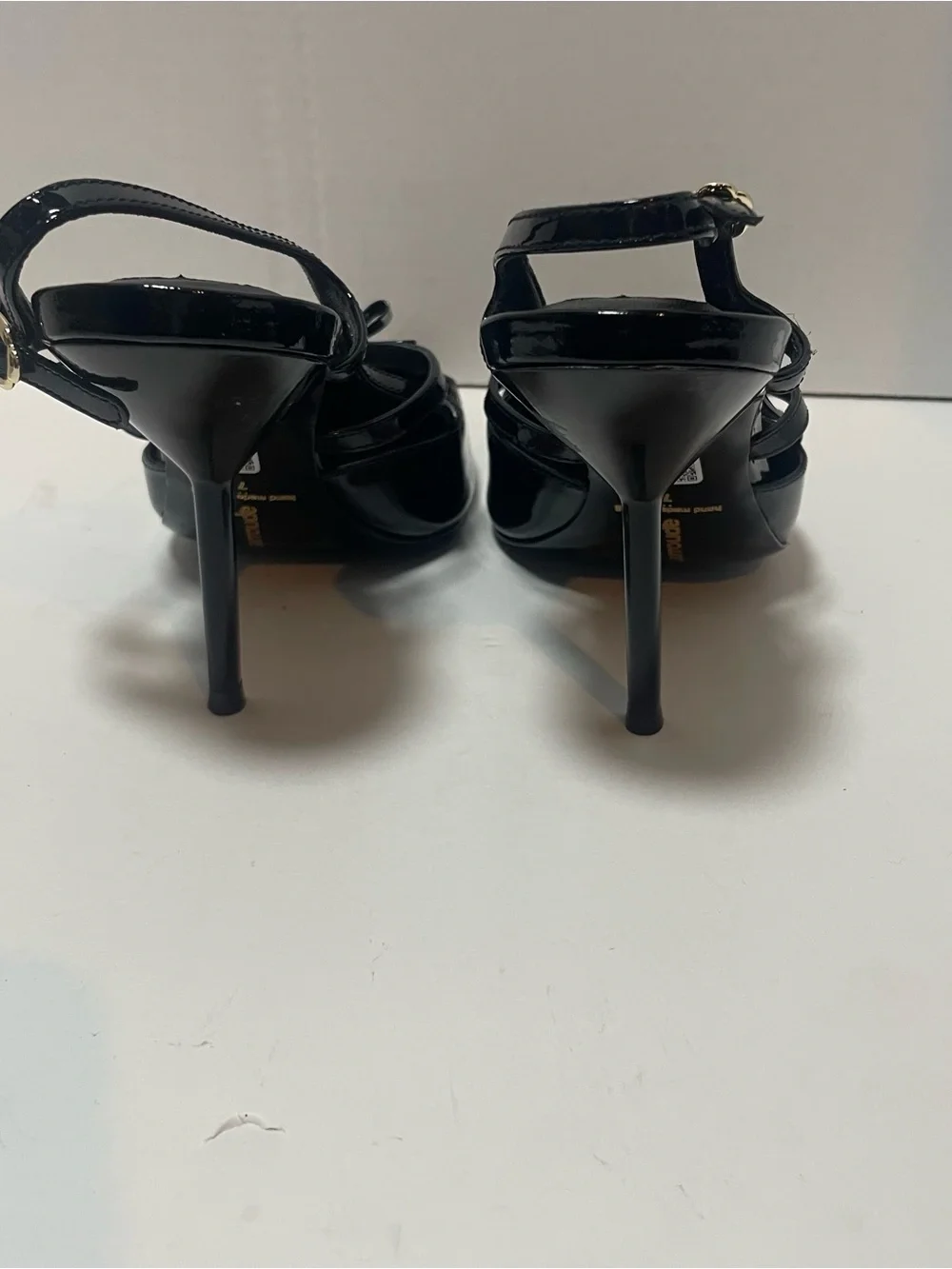 Larroudé Black Patent Leather Bow Slingback Stiletto Heels Size 7
